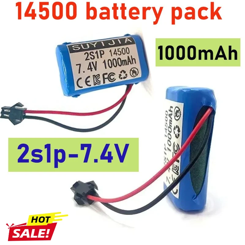 

14500 2s Battery 7.4v 1000mAh Li-ion Battery for Electric Toys Water Bullet Gun Toys Accessory 7.4V Battery for Vehicles RC Toy