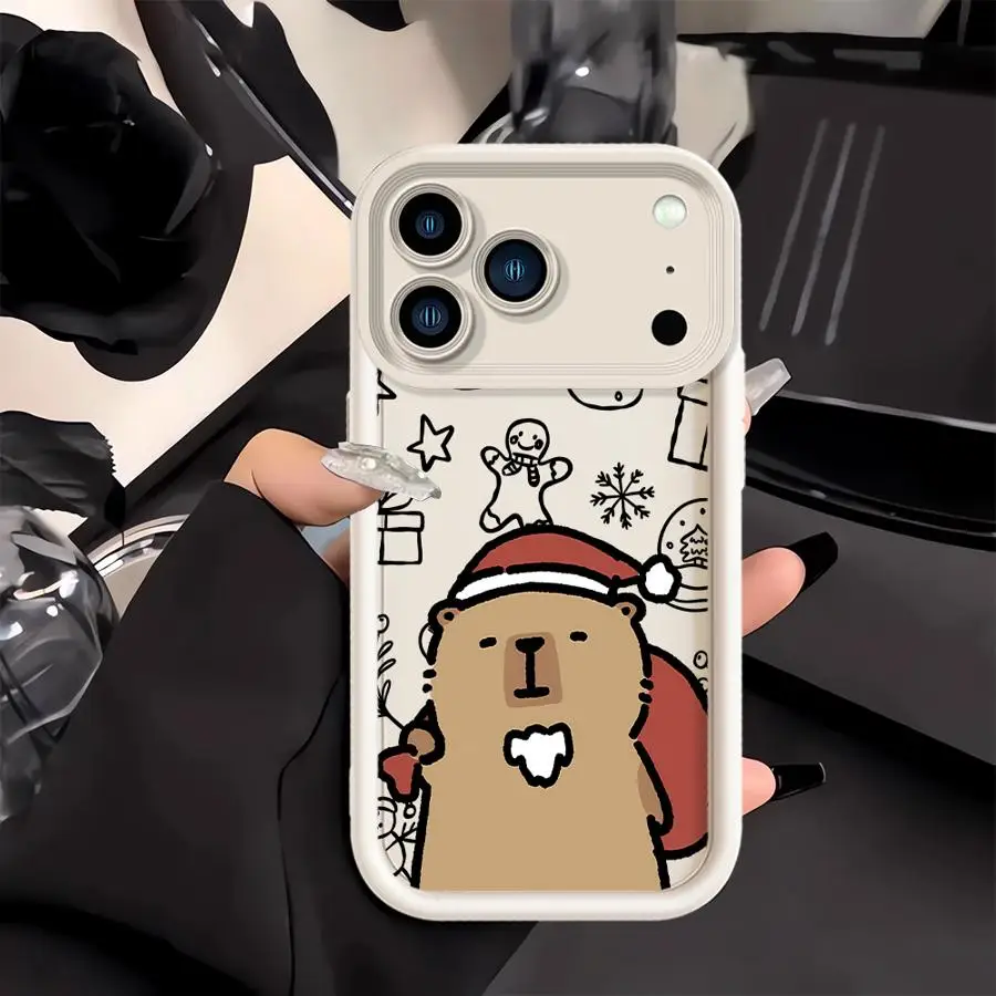 حافظة هاتف آيفون 13 16 17 برو ماكس 14 12 17 Air 16e 15 Plus 11 غطاء ناعم لطيف عيد الميلاد كابيبارا #5