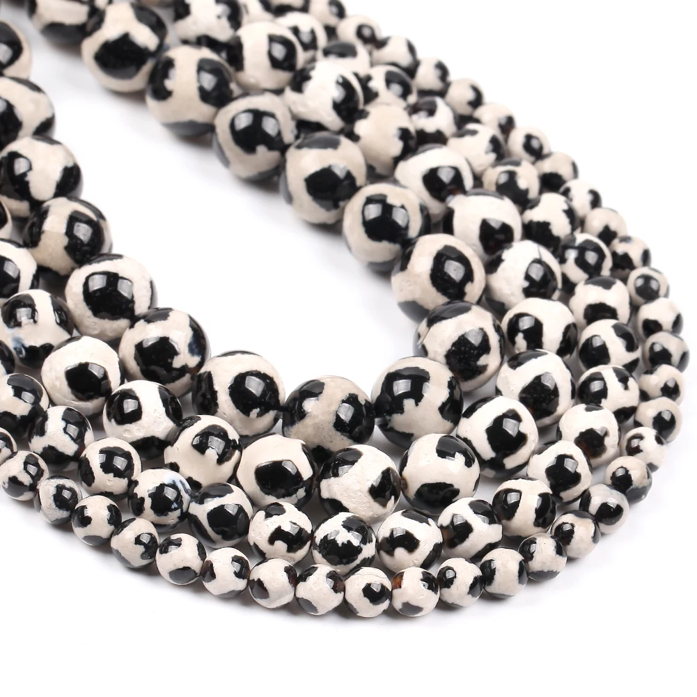 6mm-10mm Natürliche Facettierte Schwarze Tibetische DZI Stein Runde Perlen für Schmuck Machen Diy Armbänder Halskette 15"