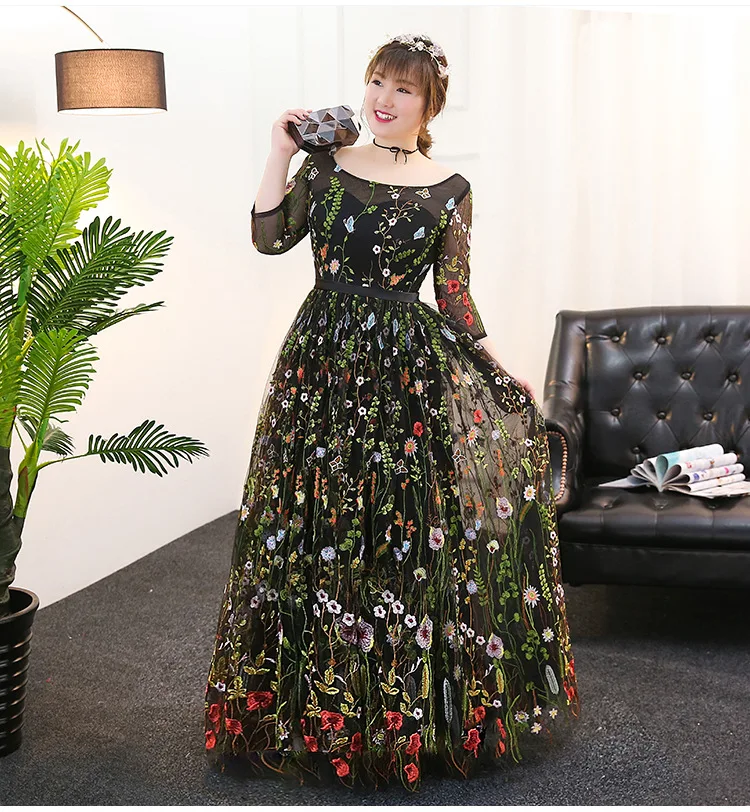 New Flowers Party Dresses Women Evening Classic Long Robe De Soiree With Half Sleeves Elegant A-line Plus Size Evening Dress