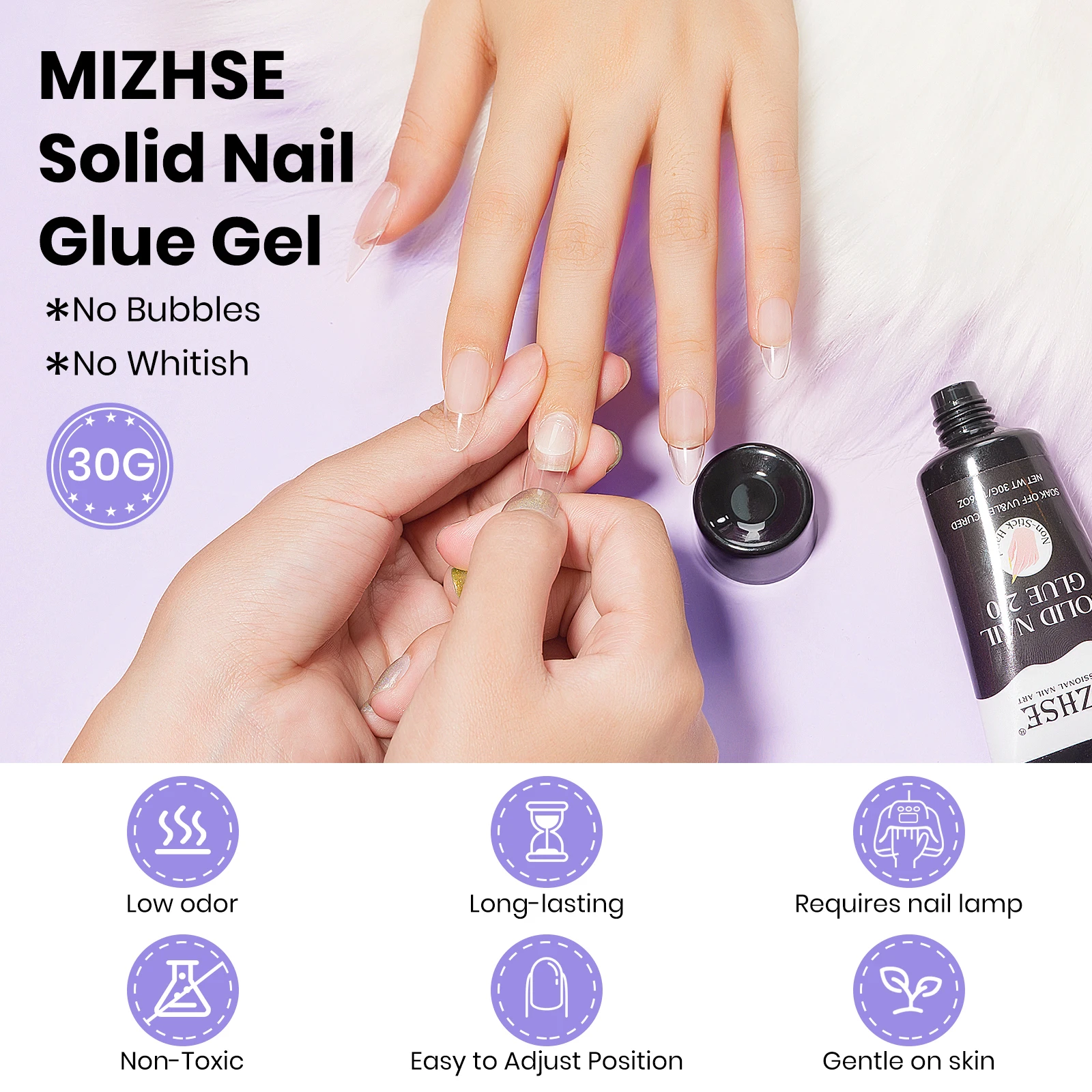 MIZHSE 30G Clear Solid Nail Glue Gel Kit For Press On Nails Gel Easy Quick Non Stick Hand 3D Flowers Nail Art Crystal Jewelry