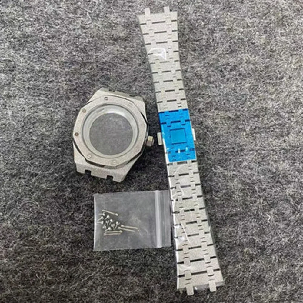 Watches Tools Accessories 41mm Case Frost Stainless Steel Strap Sapphire Glass for Oak NH35 NH36 Movement Watch Modified Parts