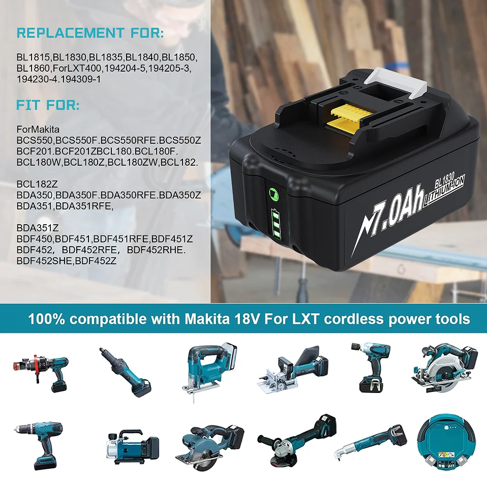 For Makita 18V Drill Tool Battery 7A For Makita Impact Driver 18V Tool For DTD173 BL1830 BL1840 BL1850 BL1860 Power Tool Battery