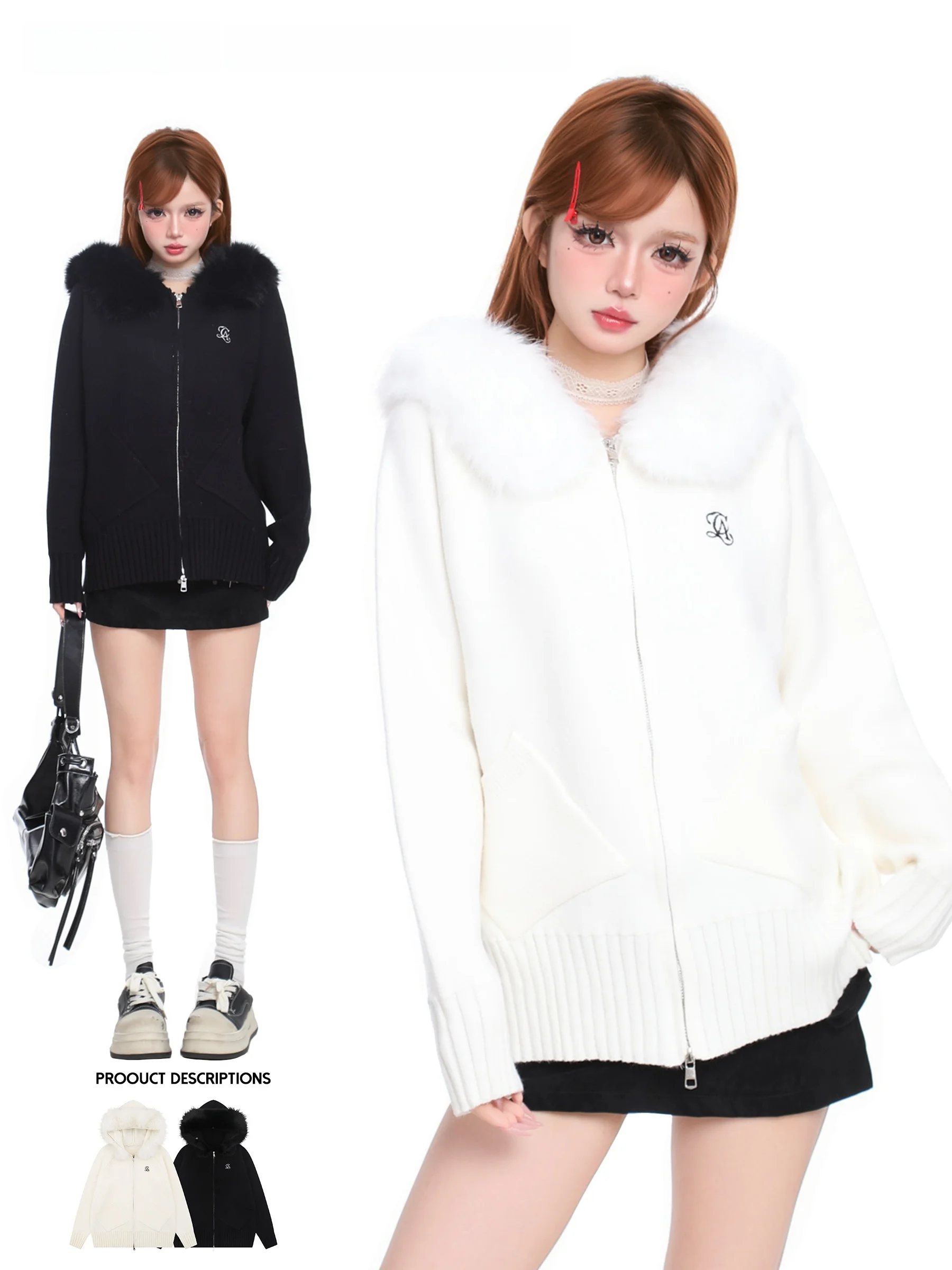 

Basterds Women's Knitted Hat Coat with Detachable Fur Collar Autumn Winter Lazy Sle Warm Outerwear Top Soft Long Sve