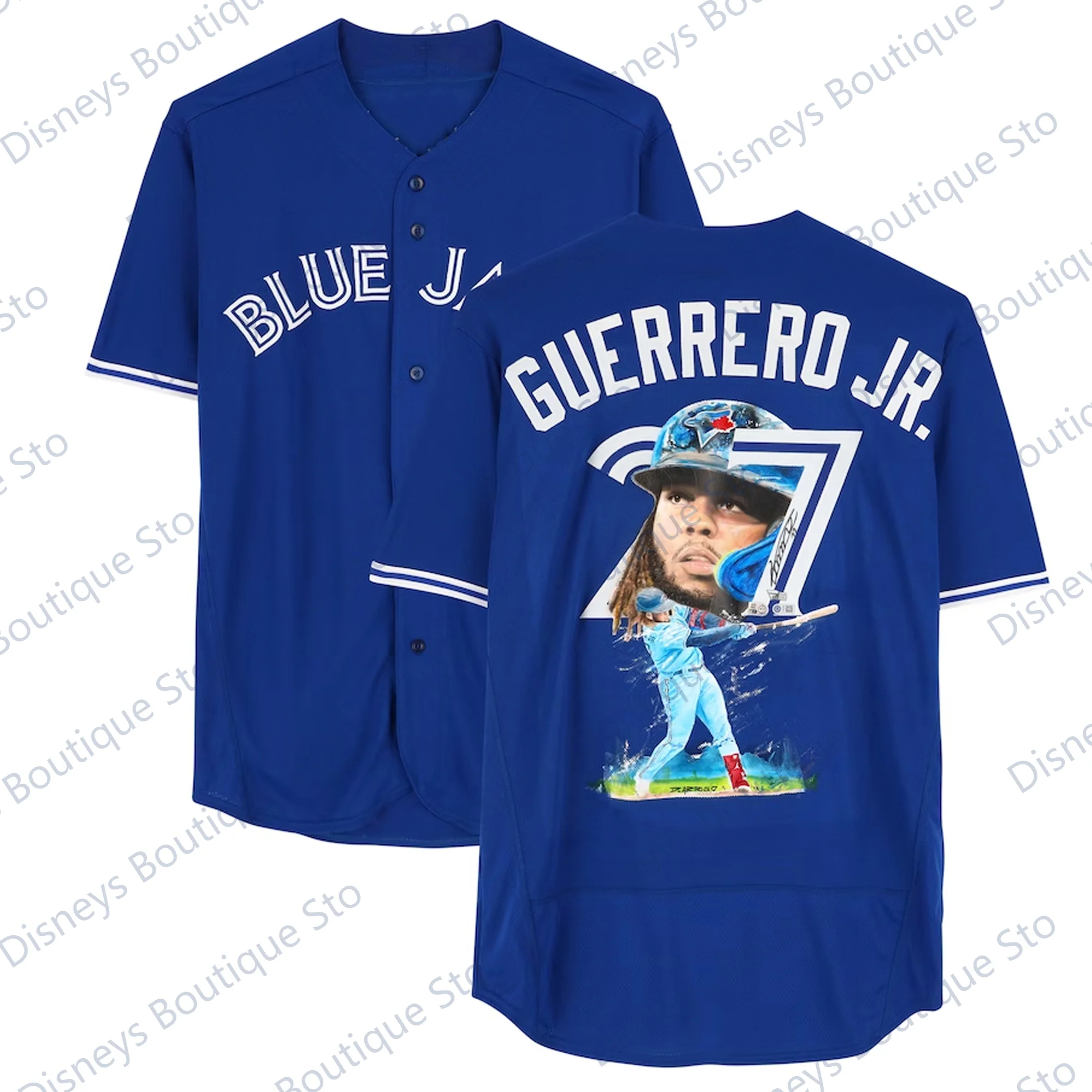 2024 New Arriavl Guerrero Jr. Toronto Full Size Autographed Baseball Buttons Jersey Art by David Arrigo Button Baseball Uniform