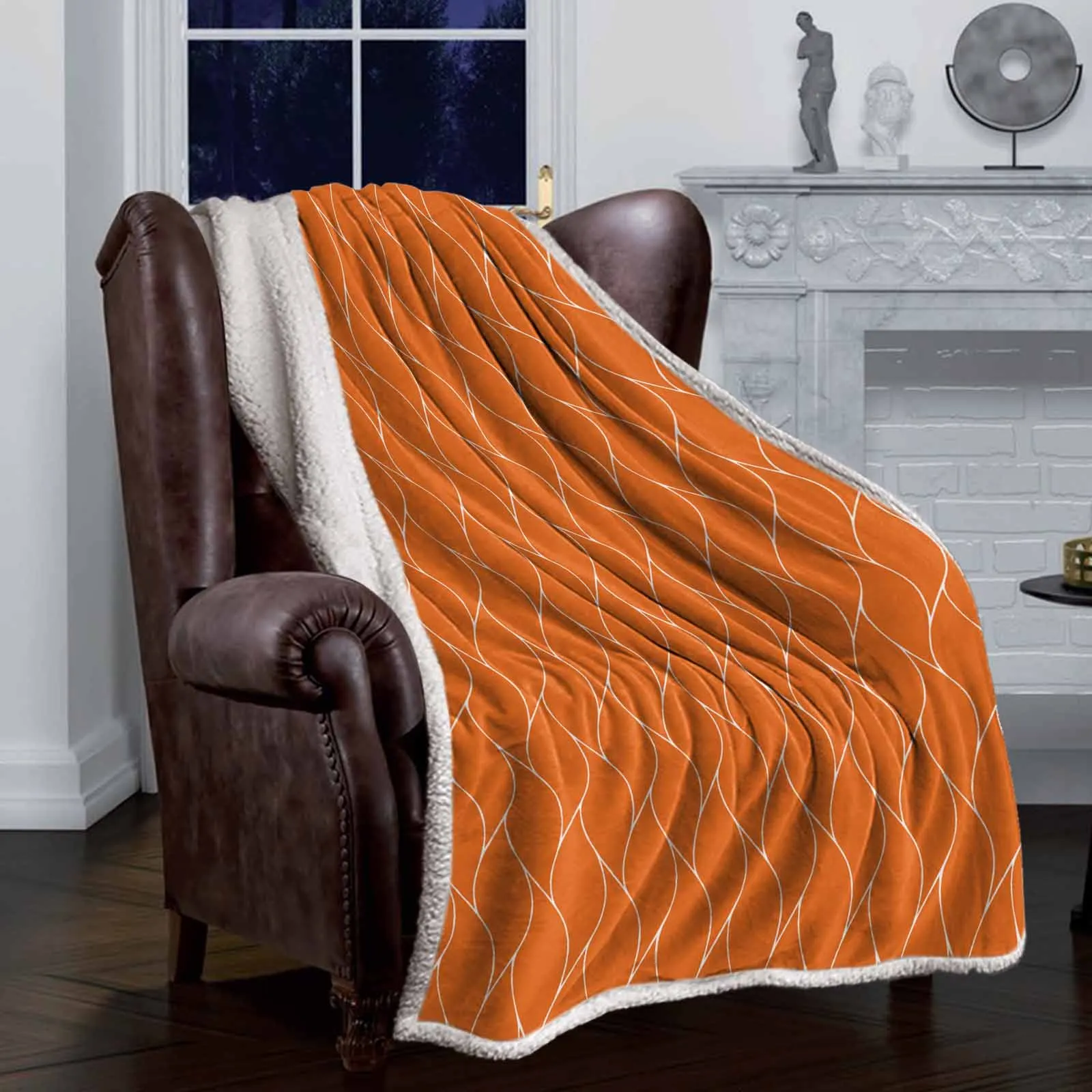 Orange Long Wave Pattern style double-layer thick winter blanket,soft and warm sheep wool crystal wool blanket,plush bed sheet