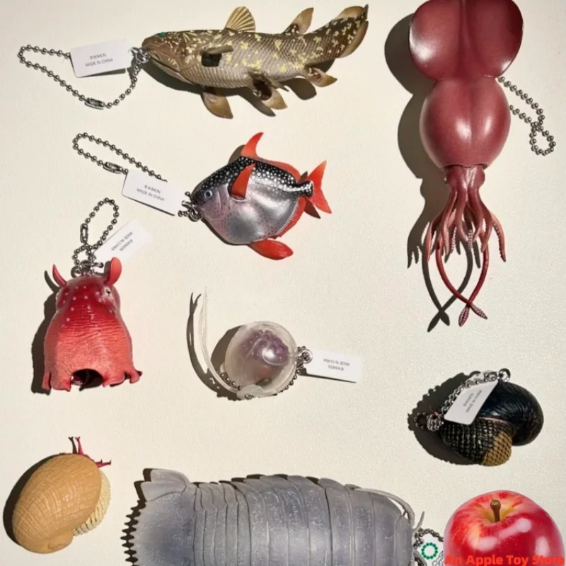 Ikimon Capsule Toys Lindas criaturas del mar profundo Imán y cadena de bolas 2 Figuras de isópodo gigante de coelacanto de calamar colosal