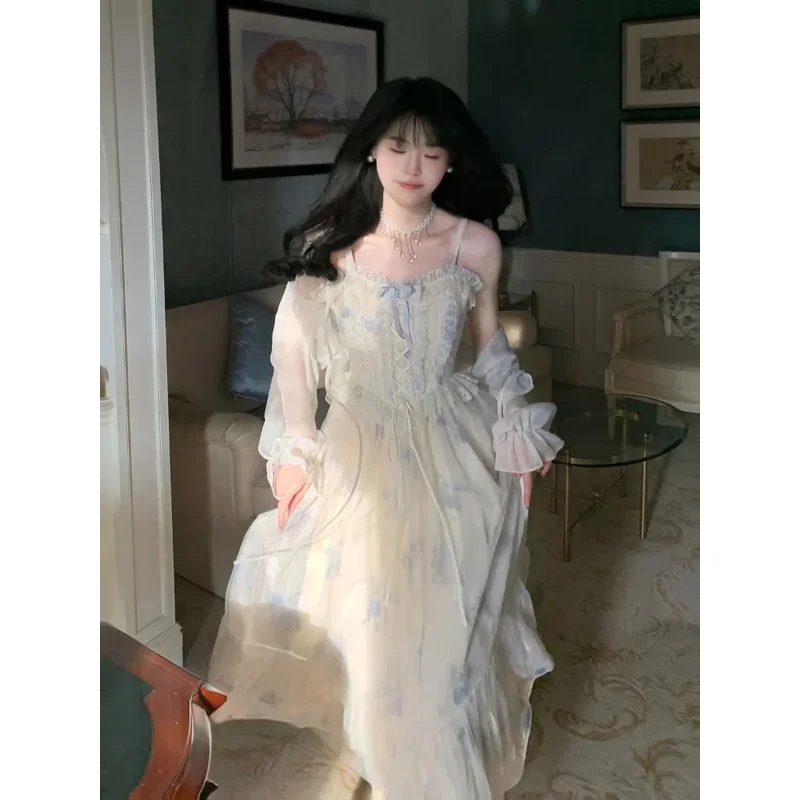 CyEvening حفلة Vestidos أنثى قطعة واحدة فستان موضة فرنسية خمر مطبوعة الجنية الكشكشة فساتين متوسطة الطول النساء الخريف جديد ألف لين #3