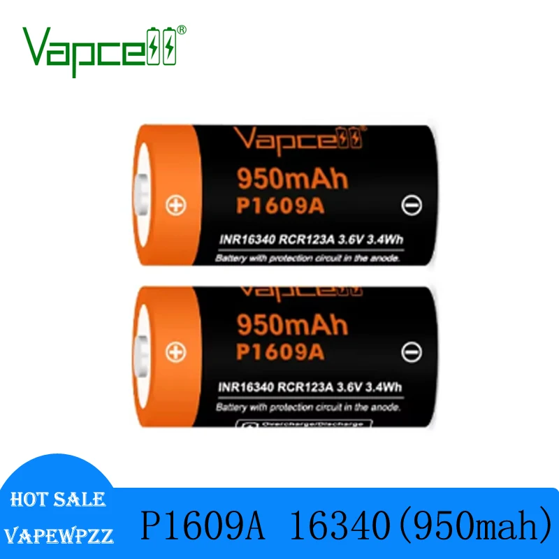 New P1609A Vapcell INR 16340 950mah 3.6V Rechargeable Battery With Protected Lithium Ion Battery For Flashlight For Toy