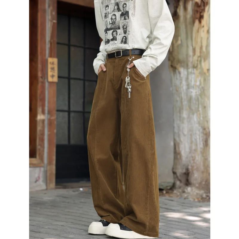 Braune Cordhose Herren Mode Retro Freizeithose Herren Japanische Streetwear Hip-Hop Lose Weite Beinhose Herren Vintage Hose