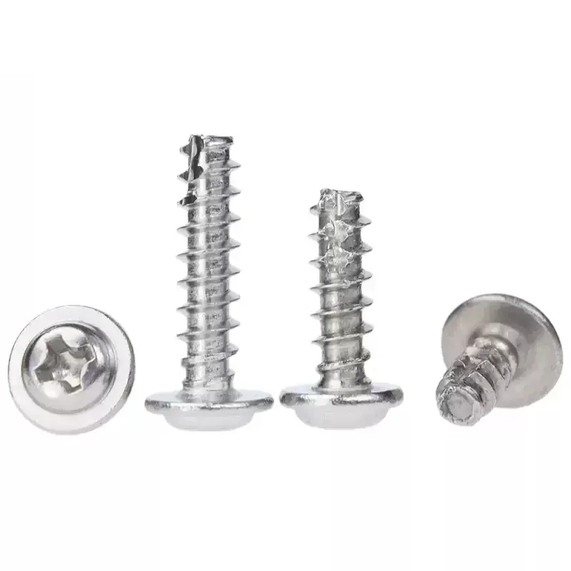 304 Stainless Steel M3 M4 Cross Round Phillips Pan Head With Washer Tail-Cut Self Tapping Screws