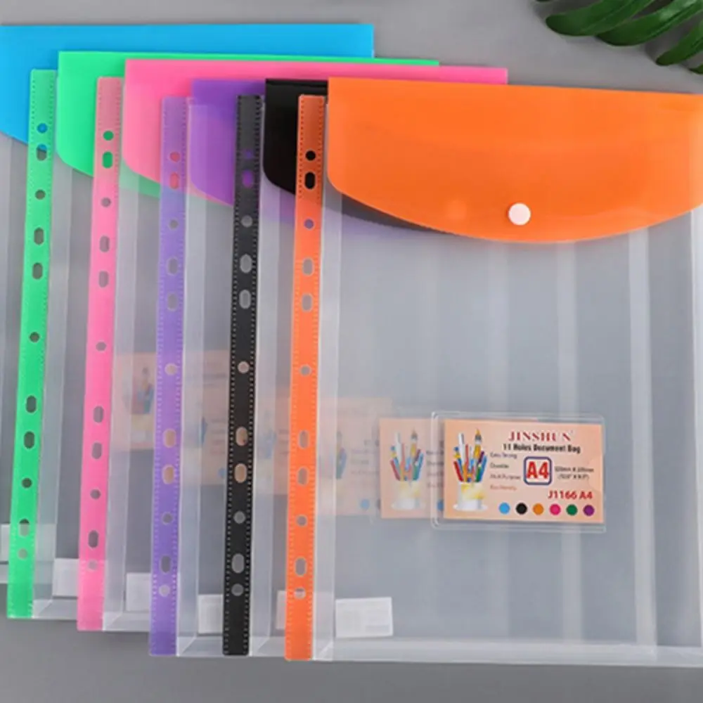 Loose Leaf A4 Expandable Binder Pocket Transparent 11 Holes Binder Cash Envelopes Colorful Simple Files Envelope Bags Test Paper