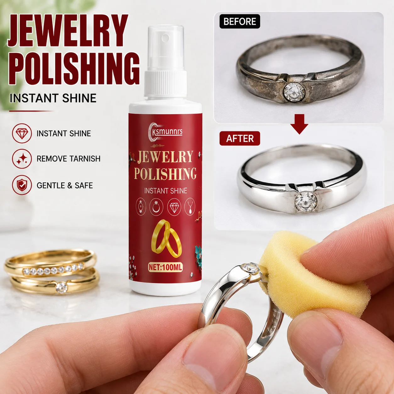 Jewelry Scratch Repair and Polish Set Anti Oxidation Cleaner for Gold Silver Rings Bracelets and Necklaces