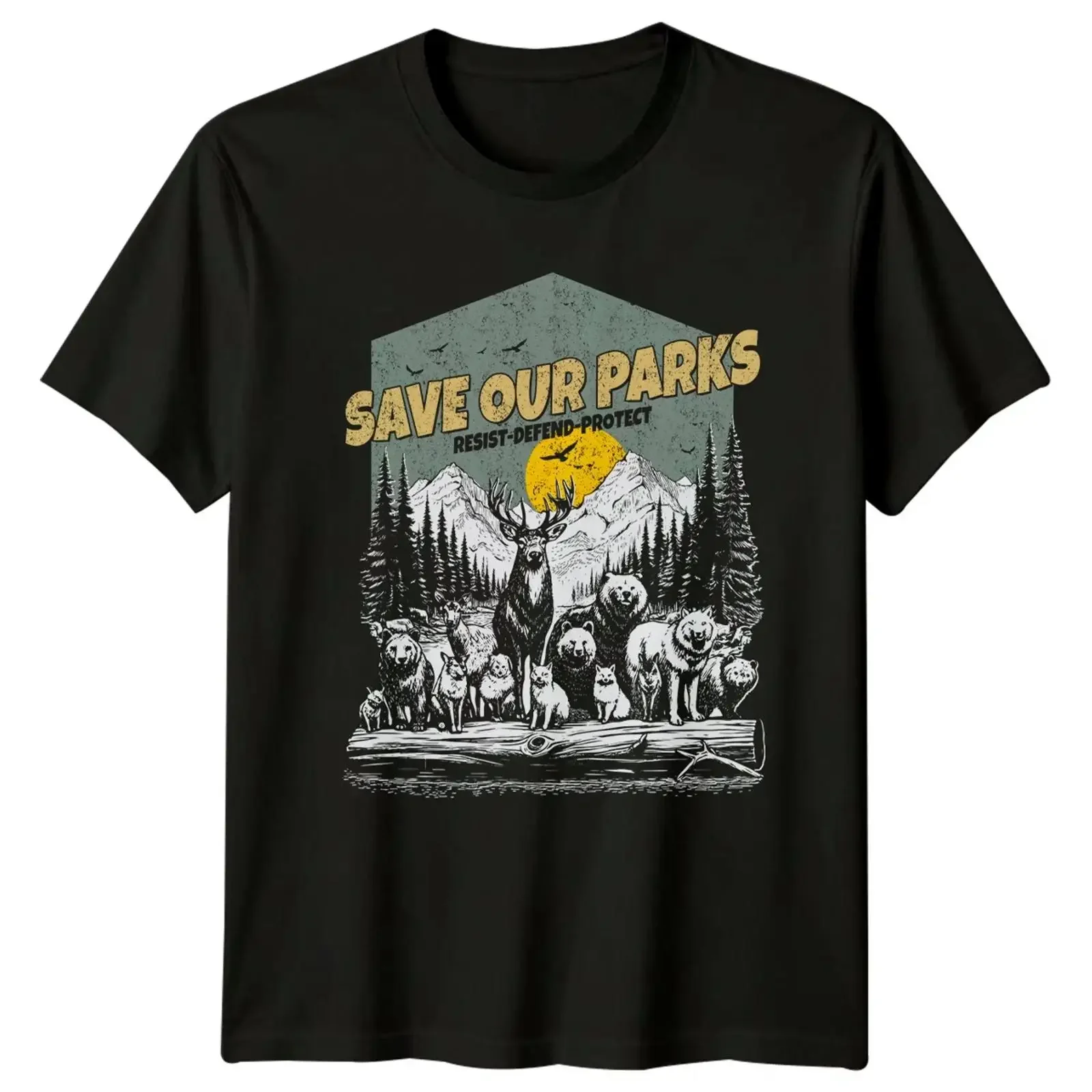 Save Our Parks Resist Defend T Shirt Naturschutz Tag der Erde vintage Washed Top For Everyday Wear Slightly fashion Breathable