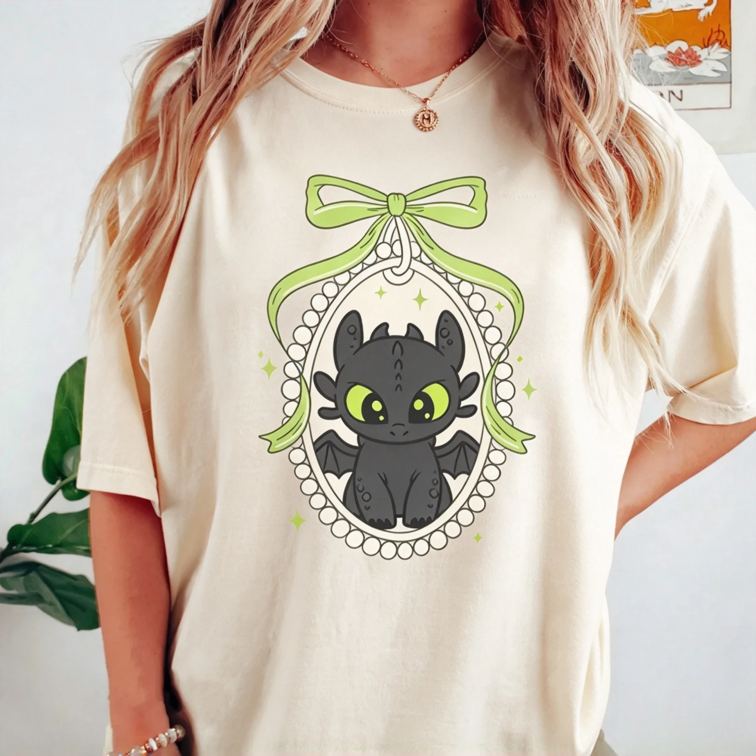 Cute Toothless Dragon Bow Frame Graphic T Shirt How To Train Your Dragon Cartoon Men's and Women's Kids Casual Short Sleeve Tee