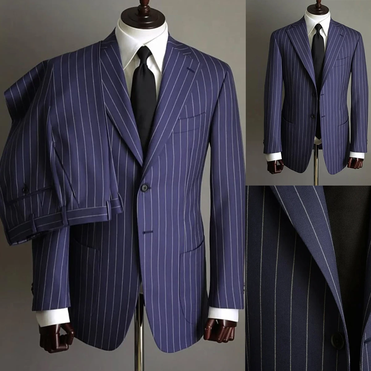 

Pinstripe Men Suits Blazer 2Pcs Wedding Coats Woolen Tuxedo Overcoat Tailored Custom Wedding Party Singer Groom Costume Homme