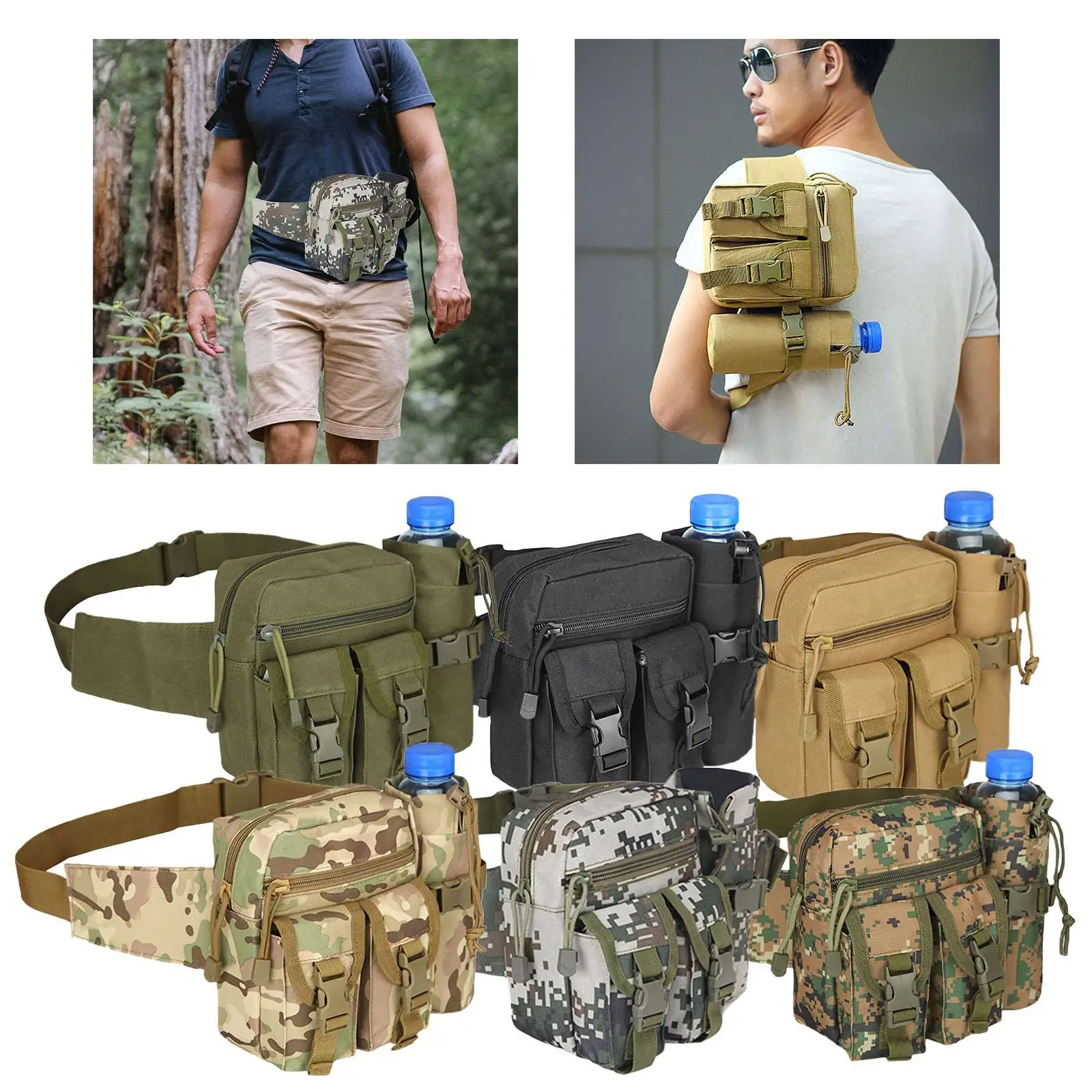 Portable Waist Pouch Fanny Pack Water Bottle Holder Waterproof Utility Belt for Adults ,Riding, , Tool, Hunting