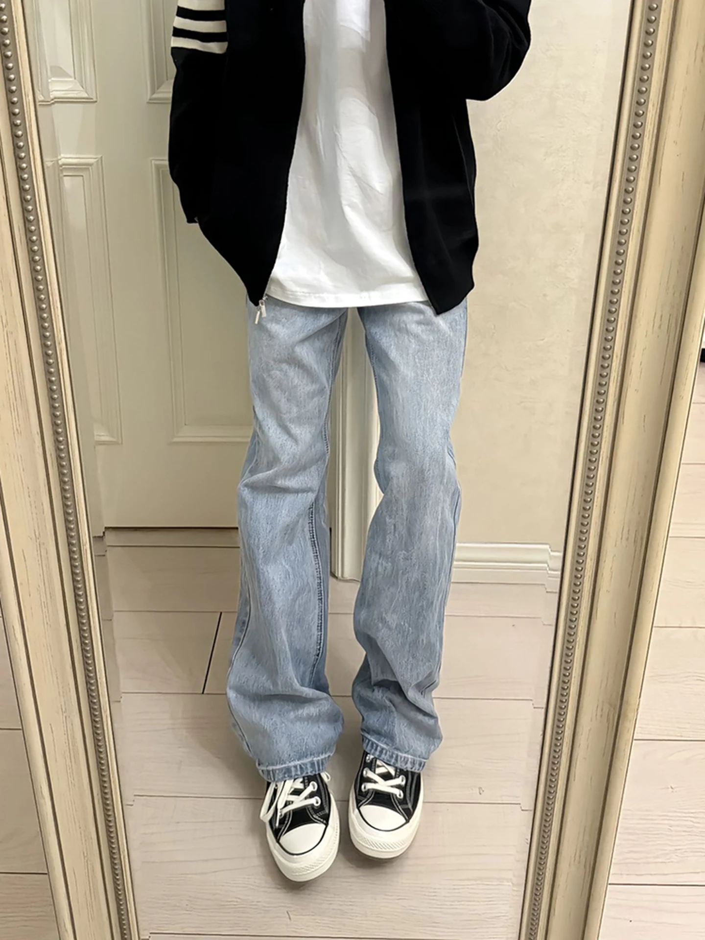 

Мужские джинсы American High Street Vibe с изогнутым кроем, цвета ледяной синевы, зауженные, слегка расклешенные, со средней посадкой, прямые, из денима