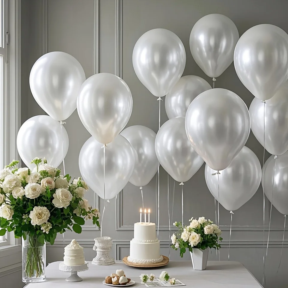 Ensemble de ballons blancs nacrés, adaptés aux anniversaires, mariages, Saint-Valentin, Thanksgiving, fête des mères, Halloween, Noël, Nouvel An, cérémonies d'ouverture, saison des diplômes, décorations de ballons, fêtes à thème ballons, célébrations d'anniversaire, décorations de maison pour Halloween et Noël, et fournitures pour Noël, Nouvel An, Saint-Valentin et événements festifs.