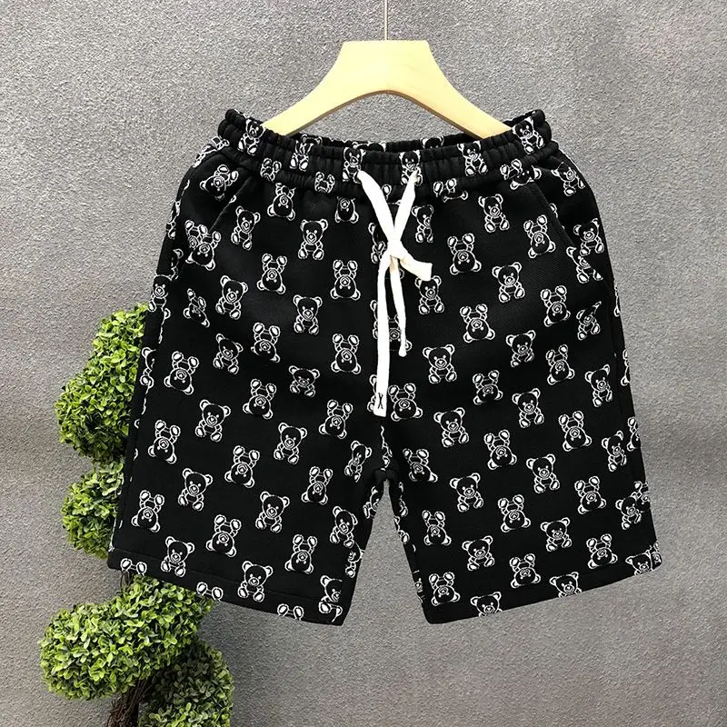 Summer Men Motion Elastic Waist New Pure Cotton Little Bear Printing Large Size Multicolor Loose Comfortable Korean Shorts