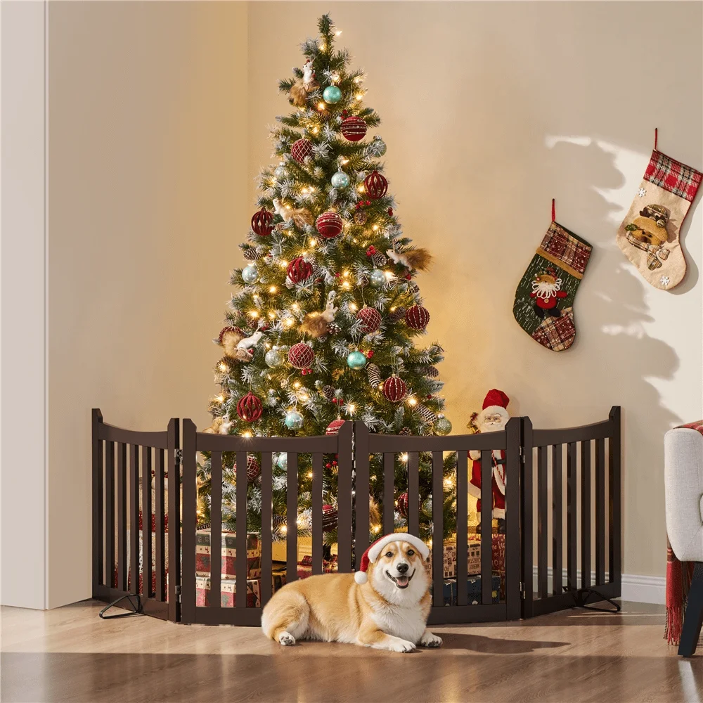 

4Panel Freestanding Wooden Pet Gate With Door For Doorway