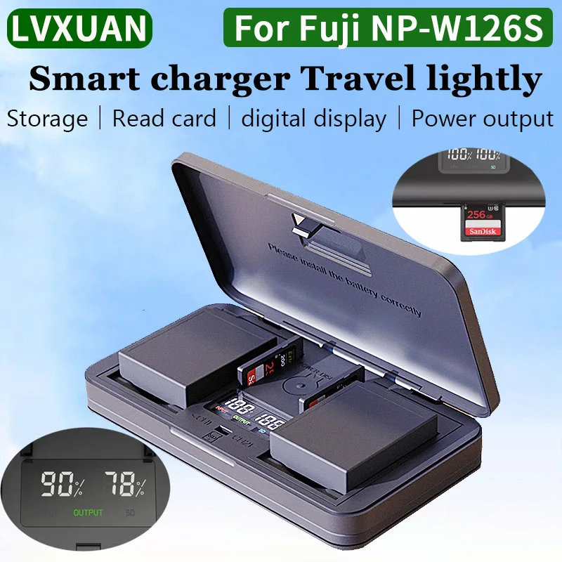 LVXUAN NP-W126S 배터리 충전기, 카드 리더 포함, 후지필름 X-T100,T200,X100F, X100V,X100VI, X-S10,X-A5,X-A10,X-E4,X-Pro2 