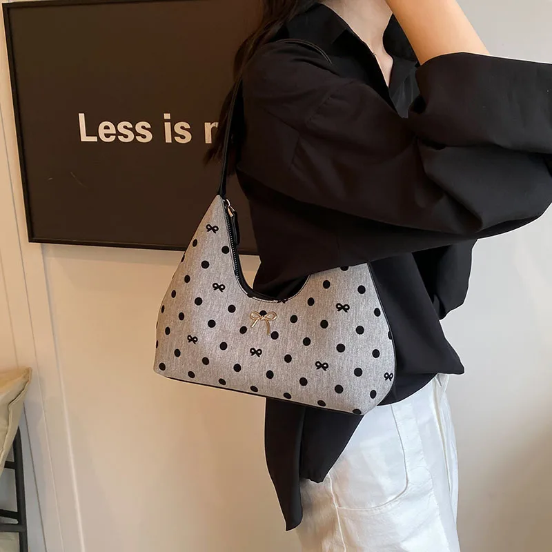 

Сумка подмышки из искусственной кожи с галстуком-бабочкой в форме полумесяца для женщин, сумка в горошек с застежкой-молнией, кошелек для путешествий, поездок на работу