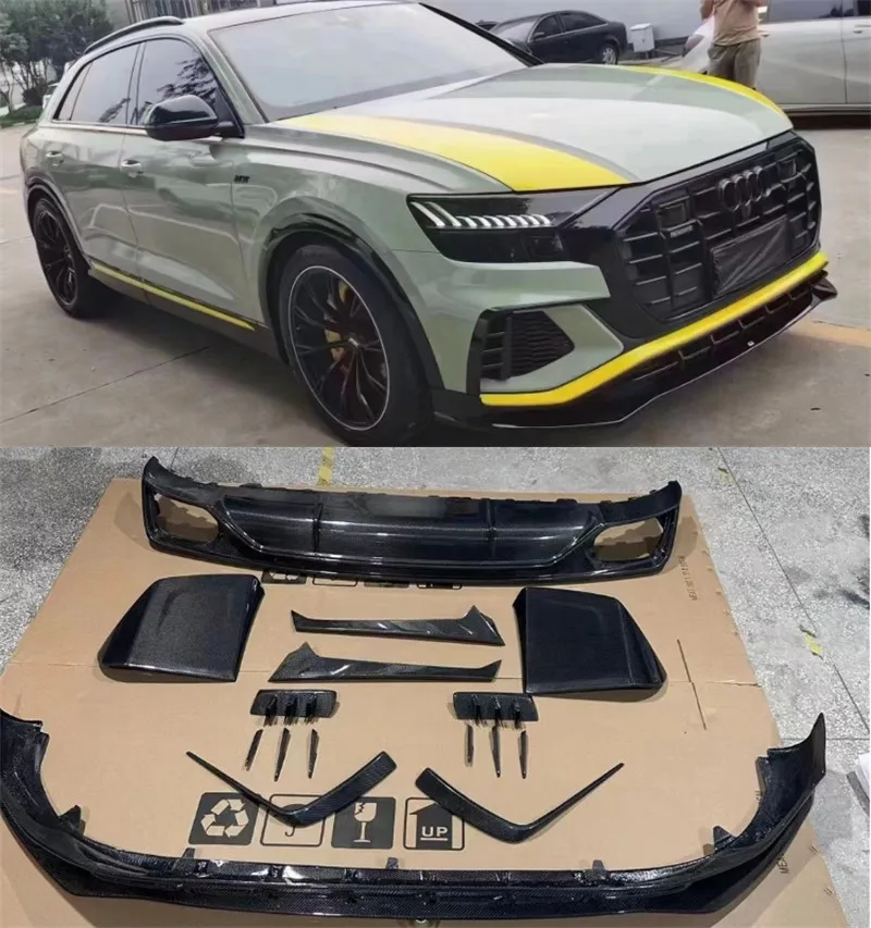 

For Audi Q8 2019 2020 2021 2022 2023 ABT Style Real Carbon Fiber Front Lip Rear Diffuser Bumper Spoiler Body Kit