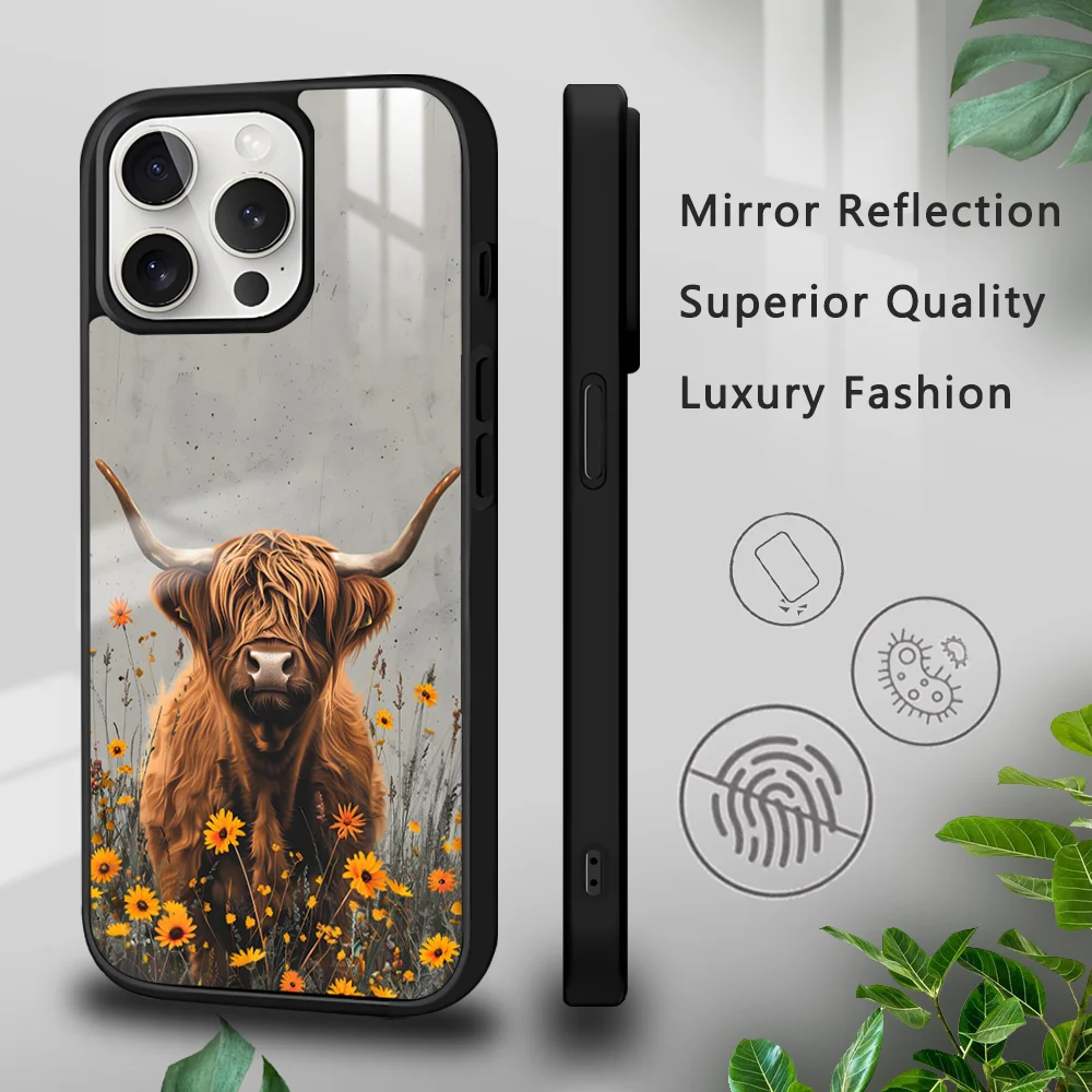 Cute Highland Cow Phone Case For iPhone 16 15 14 13 12 11 Pro Xs Max Mini Plus Celulares Hard Funda