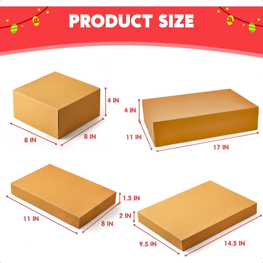 12PCS Brown Kraft Cardboard Gift Boxes with Lids for Presents 4" Deep Large Shirt Robe Wrapping Boxes for Christmas Holiday 4 D
