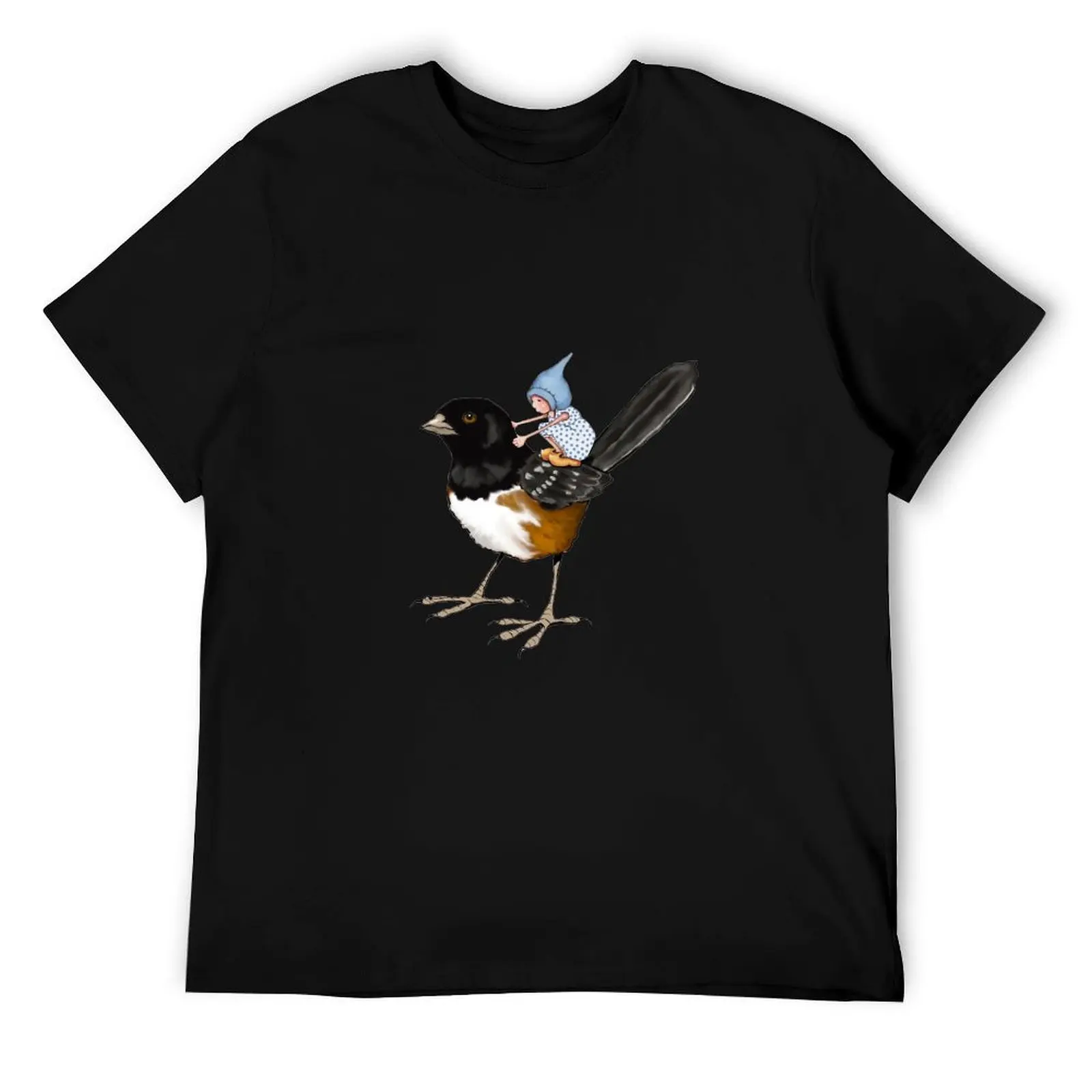 

Little Gnome Girl Sitting on a Bird, Illustration T-Shirt man t shirts high quality luxury brand man graphic t shirt T-Shirt