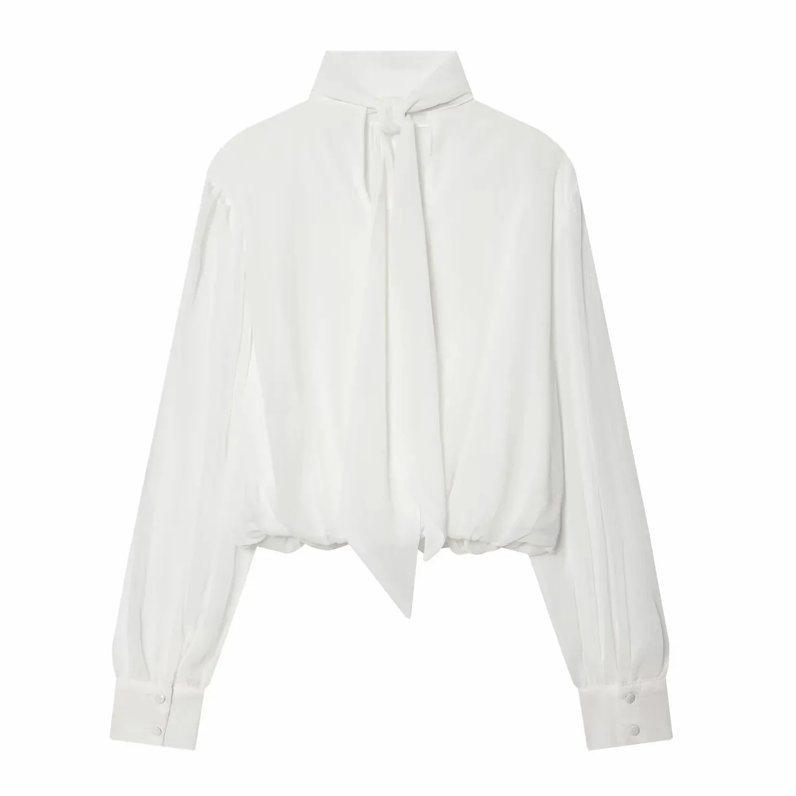Damen Perspektiv-Hemden und -Tops: Modische, lockere, langärmelige, elegante Frühlingsblusen mit schickem Stehkragen für Frauen – Detail 7