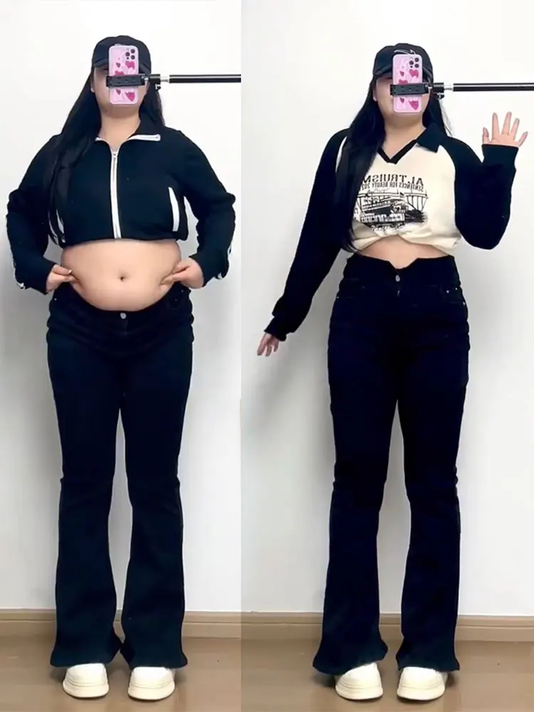 

High Waist Flared Jeans Women plus Size Pear ape Body Micro Fat Sling Summer Long Pants Deep Color Design Sensation