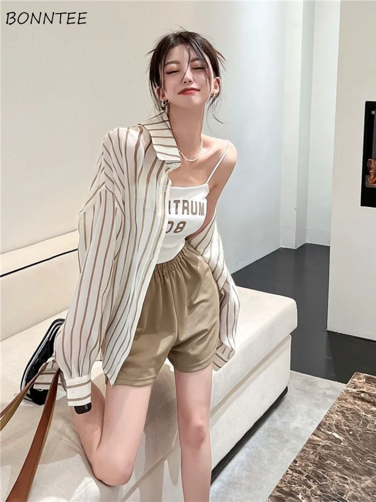 Shirts Women Striped Basics Creativity All-match Daily Sunscreen Leisure Lovely Korean Style Prevalent Age-reducing New Simple