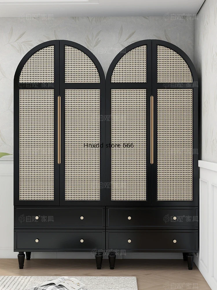 Large-capacity storage wardrobe Opposite door to wall High cabinet Natural rattan cabinet