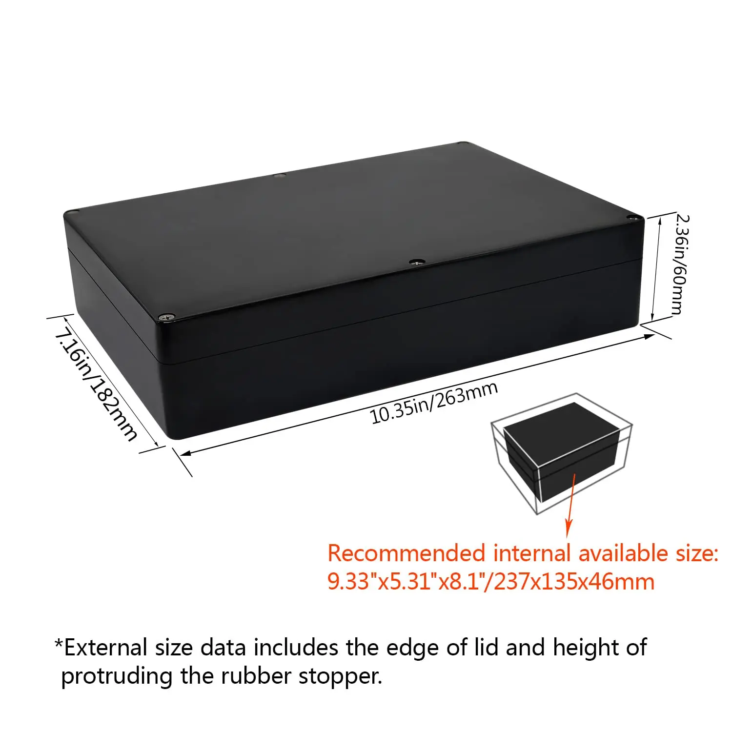 Electrical Box ABS Plastic Project Box Waterproof Junction Box Project Case Universal Enclosure Electronics Black 263x182x60mm