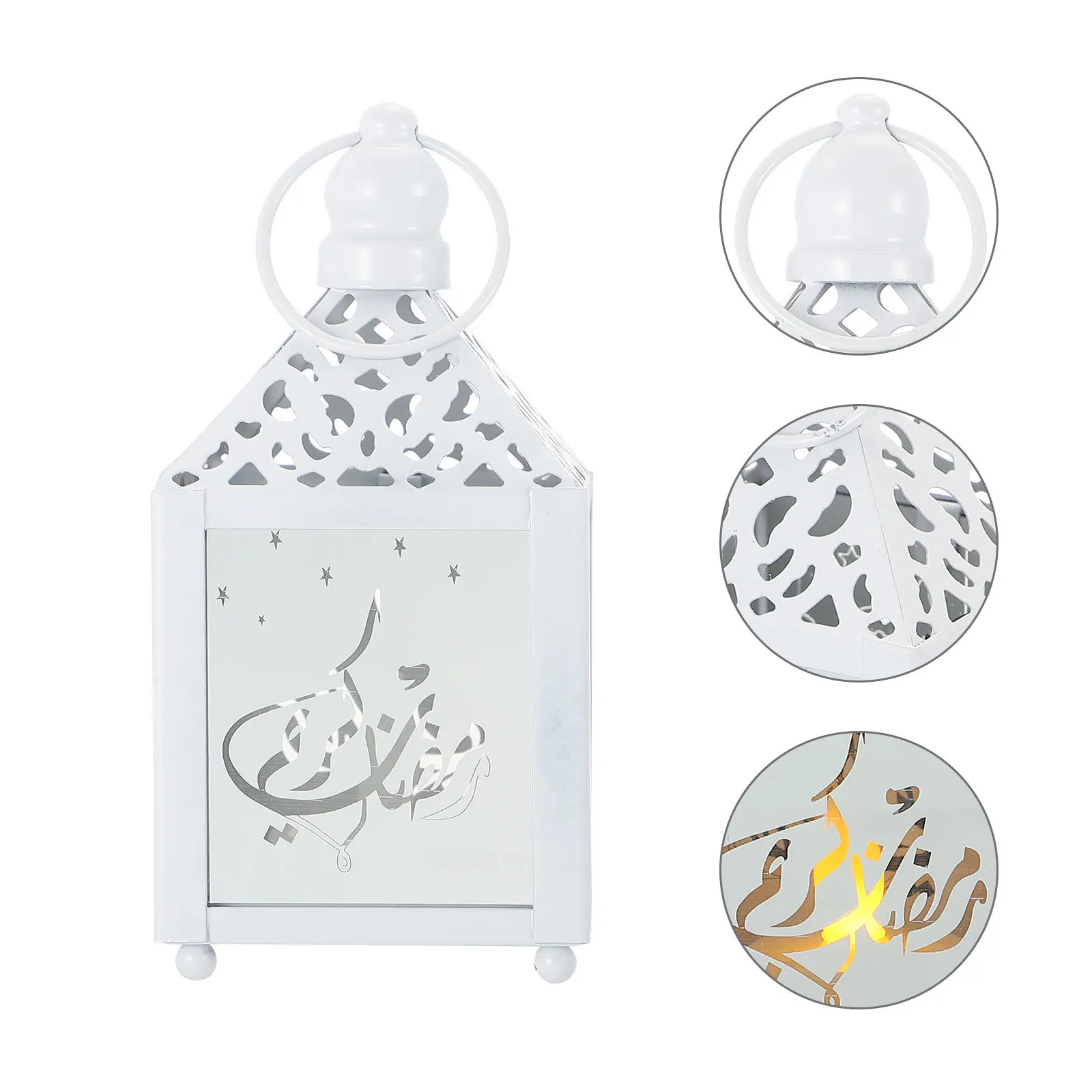 Linterna de viento de hierro, diseño de Ramadán, luz decorativa colgante para dormitorio, fiesta, uso interior y exterior, lámpara de cristal para Festival Eid