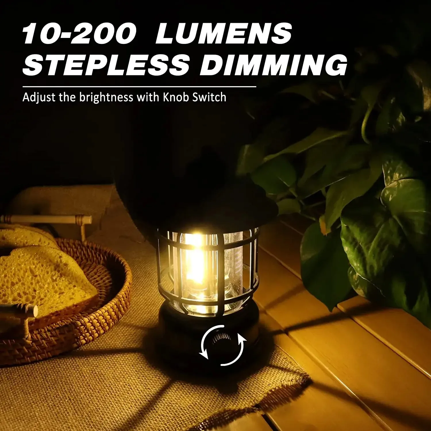 Rechargeable Camping Lantern Stepless Dimming COB Portable Waterproof for Hiking Fishing Emergency Home Power Outages Indoor Out