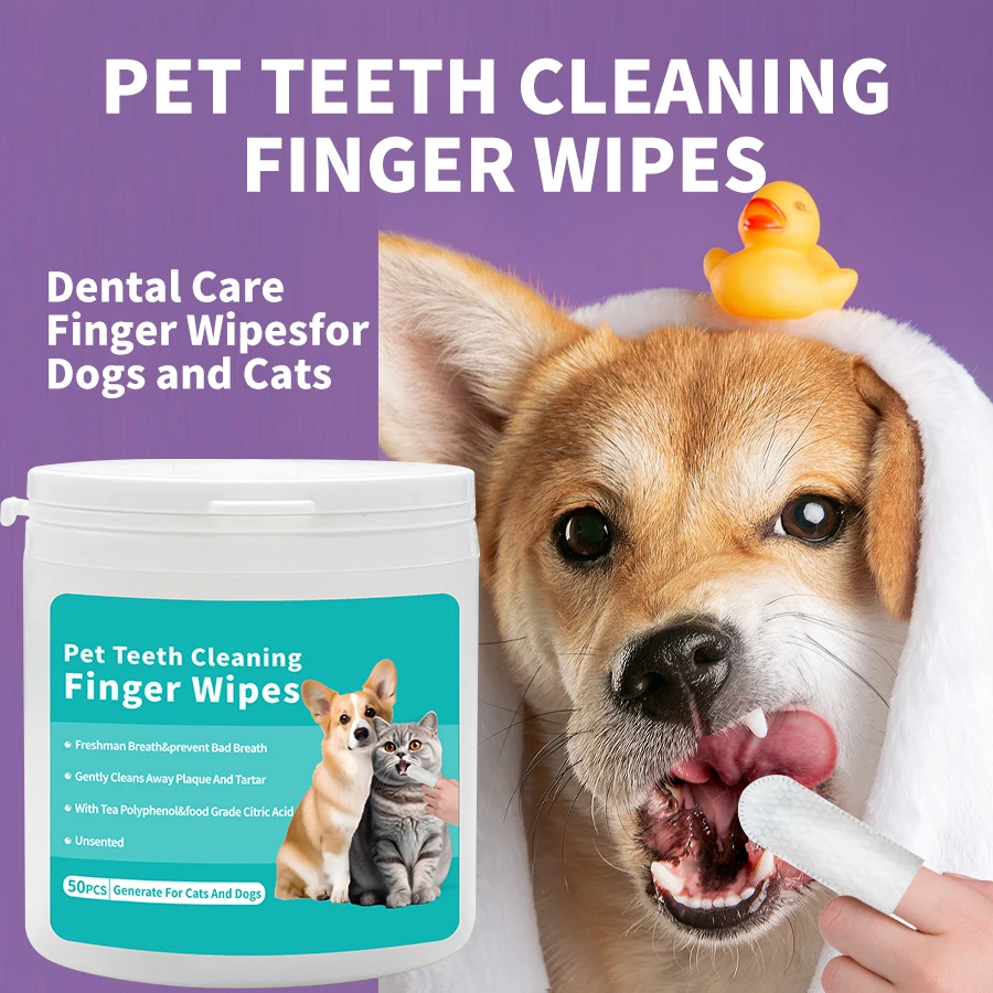 Dog Dental Care Wipes - Cat & Dog Teeth Cleaning Finger Wipes - Dog Tooth Brushing Kit Dental Wipes - Reduces Plaque & Freshens