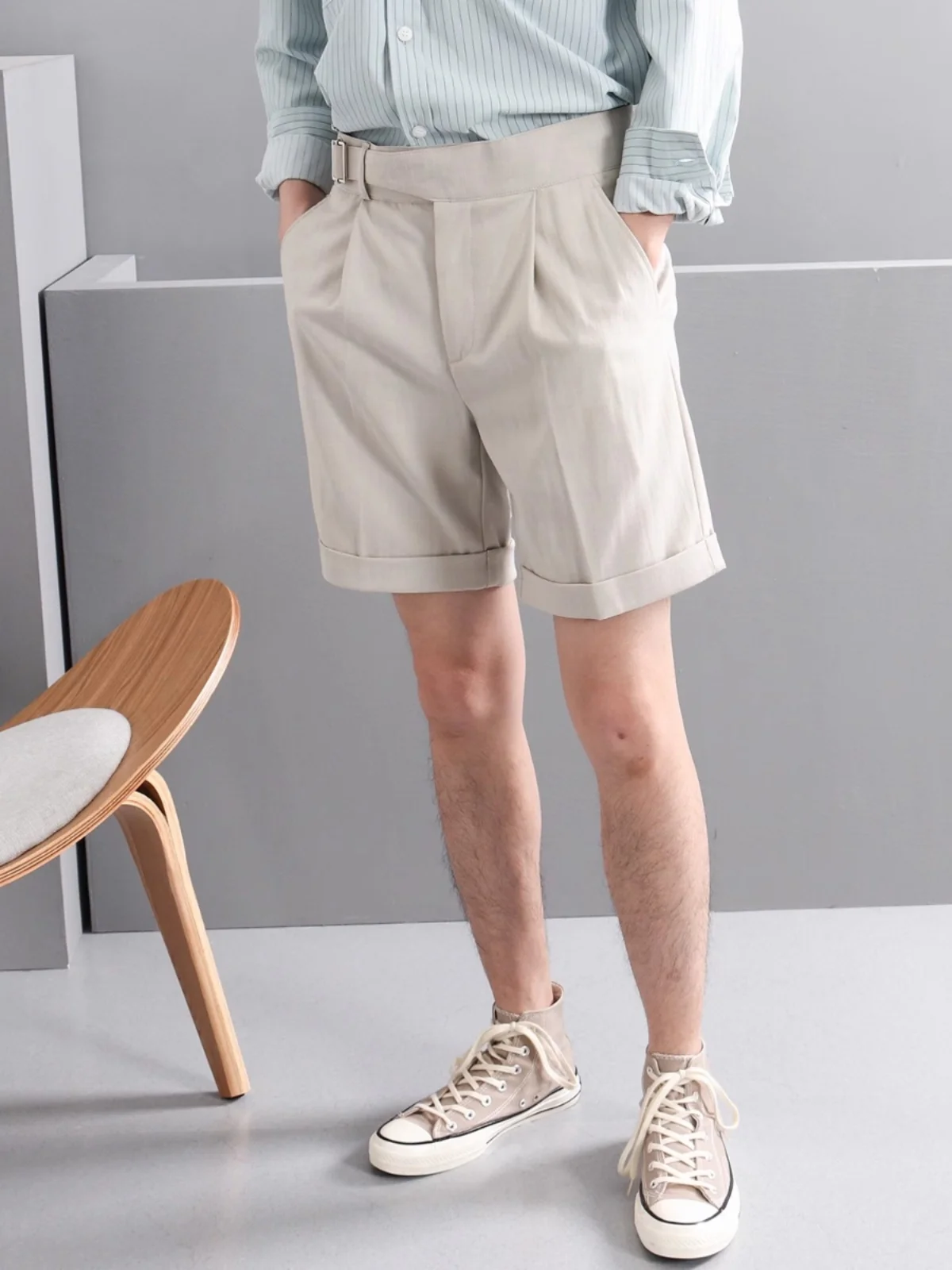 

High Waist Men's orts Summer Busin Straight Leg Crease-Resistant Pants Gentleman Five-Quarter Suit Pants Casual Sle