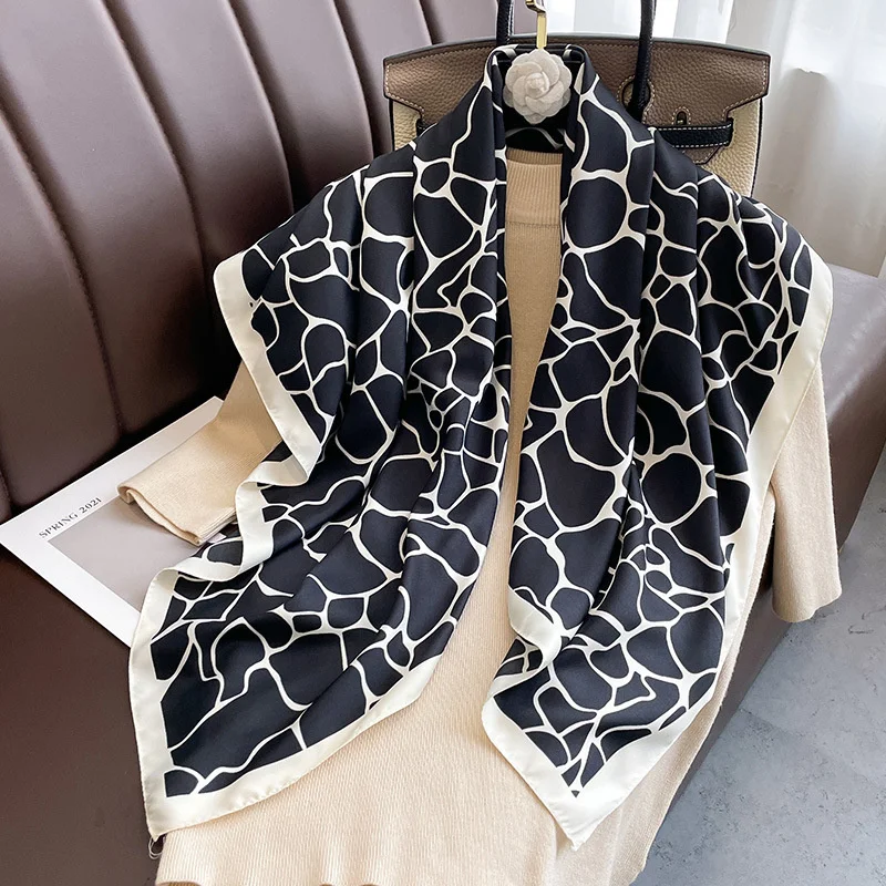 

Fashion Luxury Women Scarf Silk Square Crack Print Fashion Design Hijabs Female Neckerchief Scarves Wrap Headband Bandana
