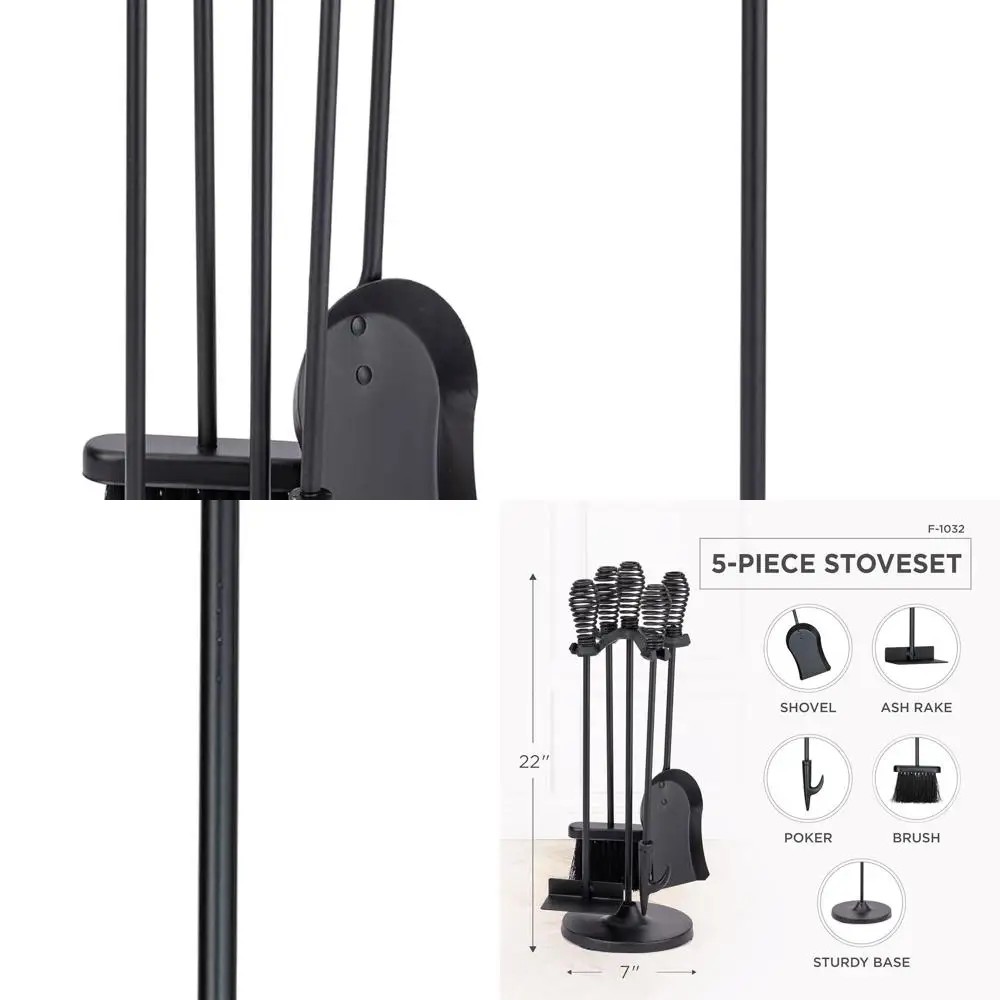 

5-Piece Black Fireplace Tool Set with Spring-Loaded Handles - UniFlame F-1032