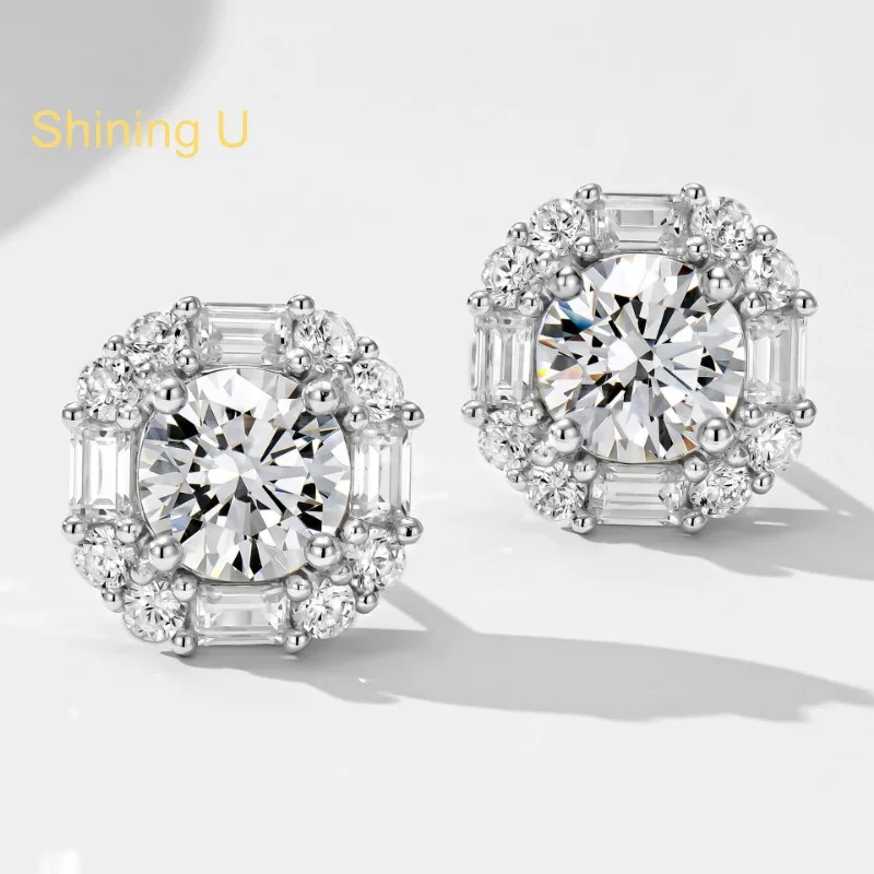 

Shining U 925 Sterling Silver High Carbon Diamond Gems Stud Earrings for Women Fine Jewelry Anniversary Birthday