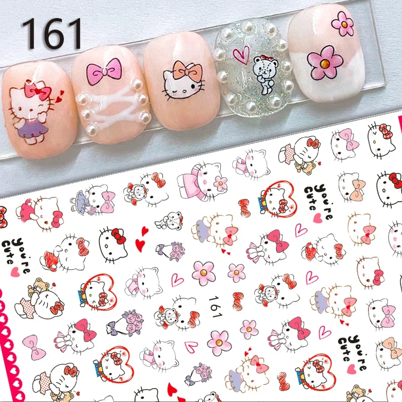 1 paquete de pegatinas de dibujos animados de la familia Sanrio 3D de Hello Kitty para decoración de uñas, pegatinas de Anime, suministros de