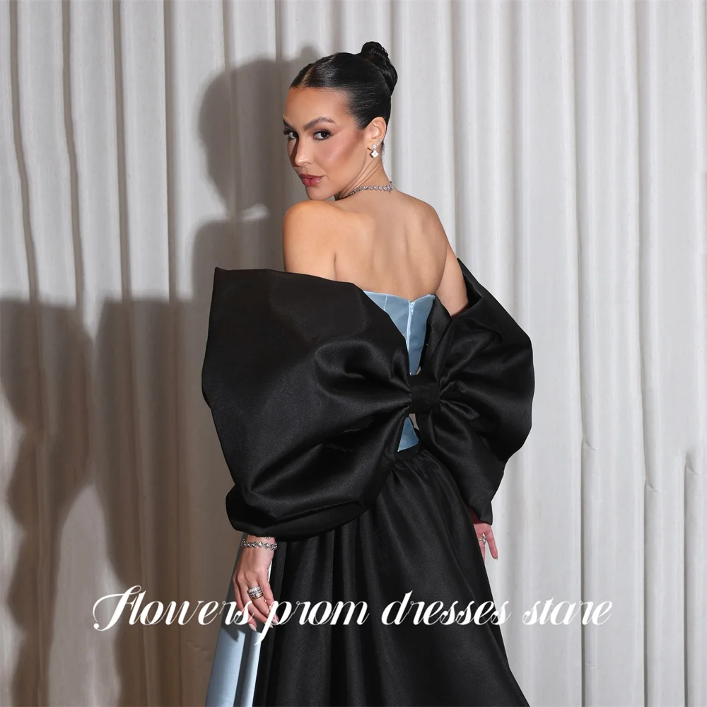 Flowers Light Blue Prom Dresses with Black Oversized Bow Celebrity Dress Sweetheart Evening Dress Wedding Party Dress Customized
