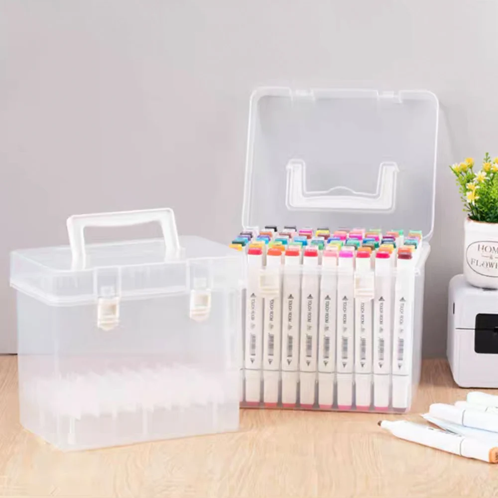 Marker Pen Storage Box Multi Grid Watercolor Pen Storage Portable Storage Box Student Stationery Clear School Office Supplies