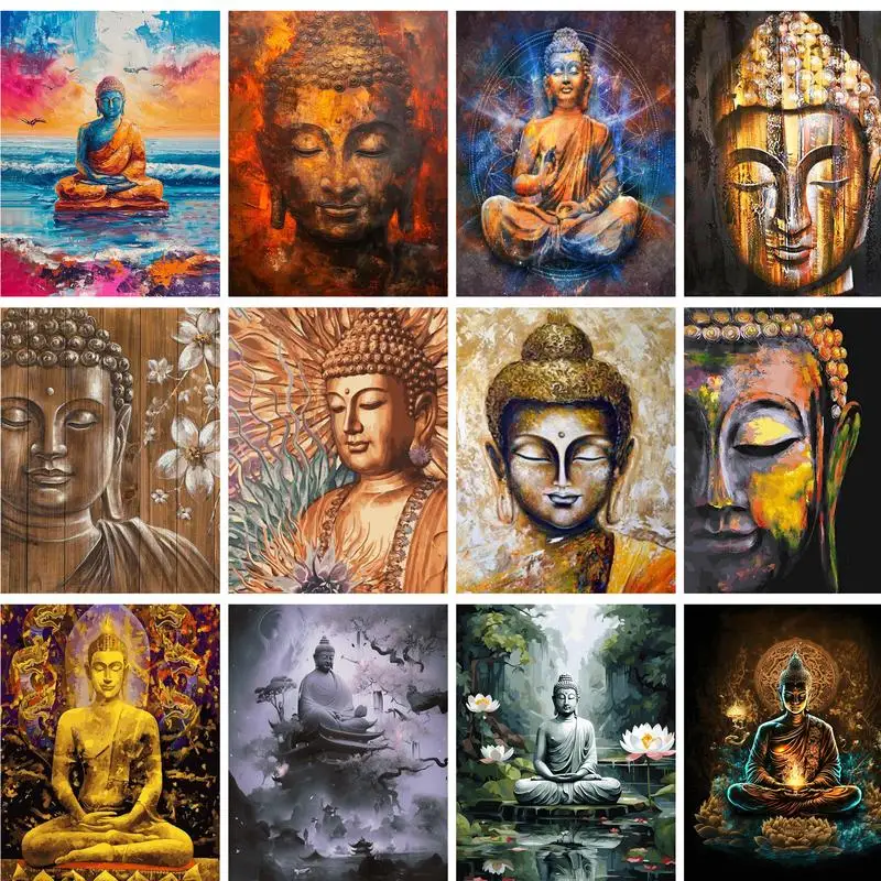 GATYZTORY Pintura por números, pintura por colores, pintura sobre lienzo de Buda para adultos, regalo personalizado, conjunto de arte hecho a mano