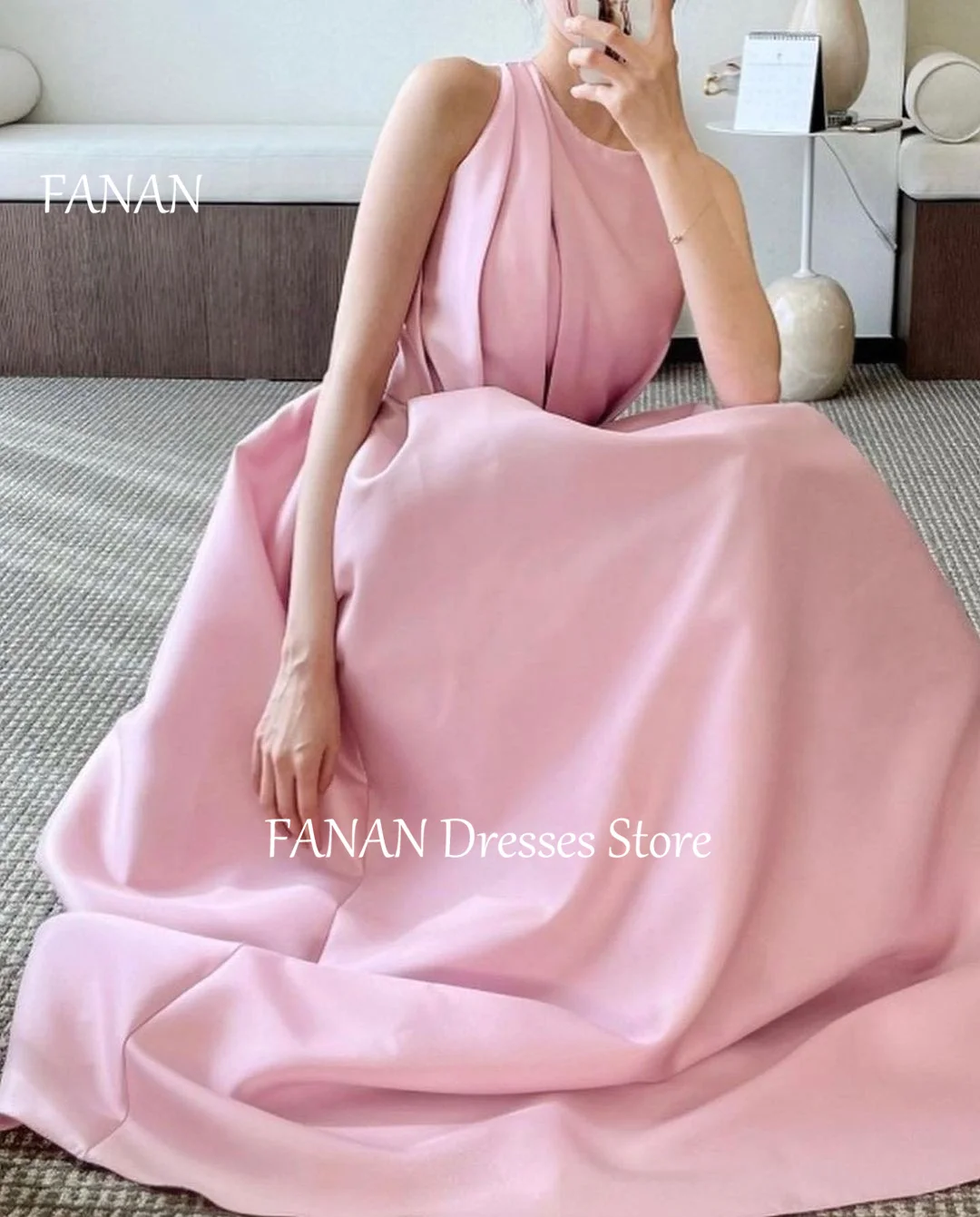 FANAN Customized Pink Simple Evening Party Dresses Korea Corset A-Line Vintage Wedding Women Formal Gowns Event Prom Gowns