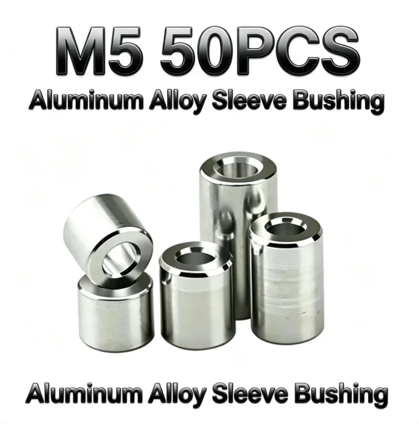 50pcs M5 Aluminum Alloy Bushing Washer Unthreaded Round Hollow Standoff Spacer Gasket Sleeve OD 8/10/12/16 Length 1.2-30