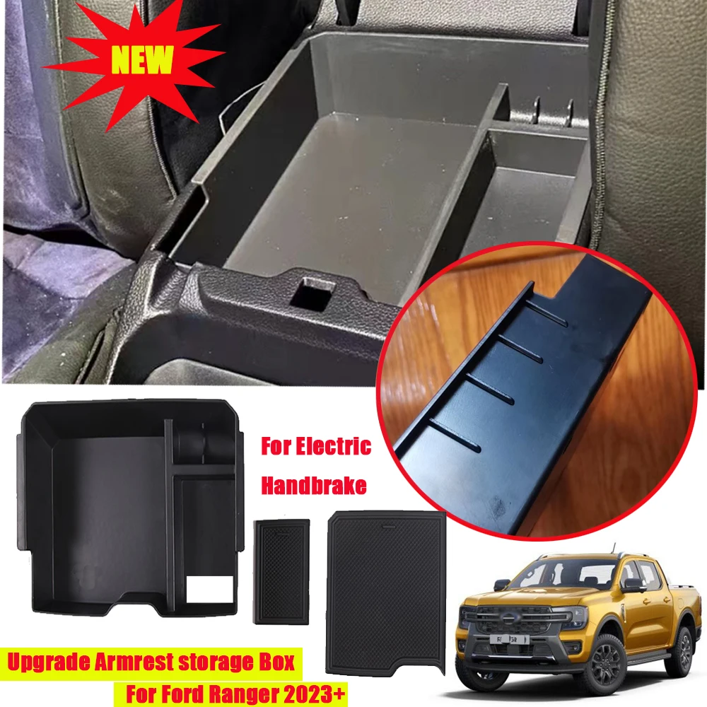 

New Upgrade For Ford Ranger Everest 2023+ Electric Handbrake Version Armrest Box Storage Tray Organizer Holder Auto Accessories